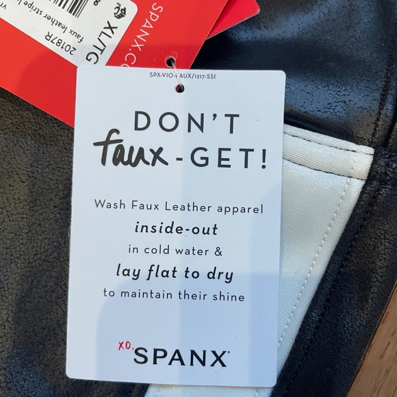 Spanx Faux Leather Black Leggings with White Stripe - Picture 7 of 12